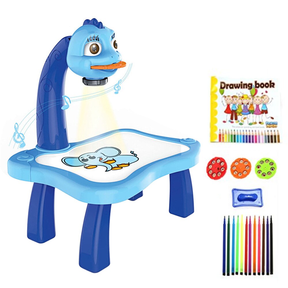 Kids Cartoon Musical Schilderen Projector Tafel Tekening Projectie Bureau met Gekleurde Pen Tekening Boek Kleuring Graffiti Speelgoed