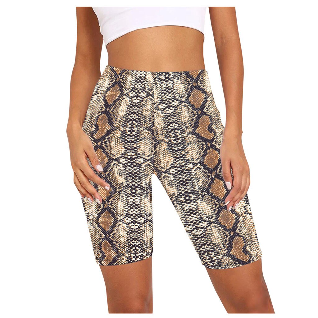 Imprimé serpent Leggins Pour Femmes Imprimé Taille Haute Hanche Sport Shortnude D'équitation Serré Trois points Leggings Legging Court Ласины #20: Yellow  / XL