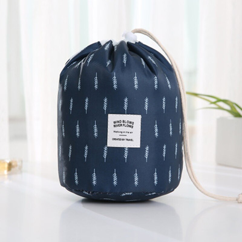 Mode Vrouwen Lui Trekkoord Cosmetische Zak Ronde Reizen Make-Up Tas Organizer Make Up Case Opslag Pouch Toilettas Beauty Kit: NavyGrass