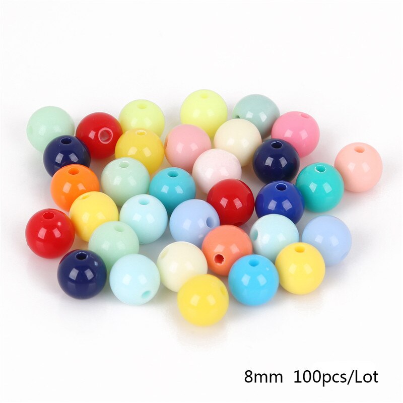 ! 6mm-16mm Diameter Mixed Color Shiny Plastic Acrylic Loose Spacer DIY Round Ball Beads for Jewelry Findings Making: 8mm