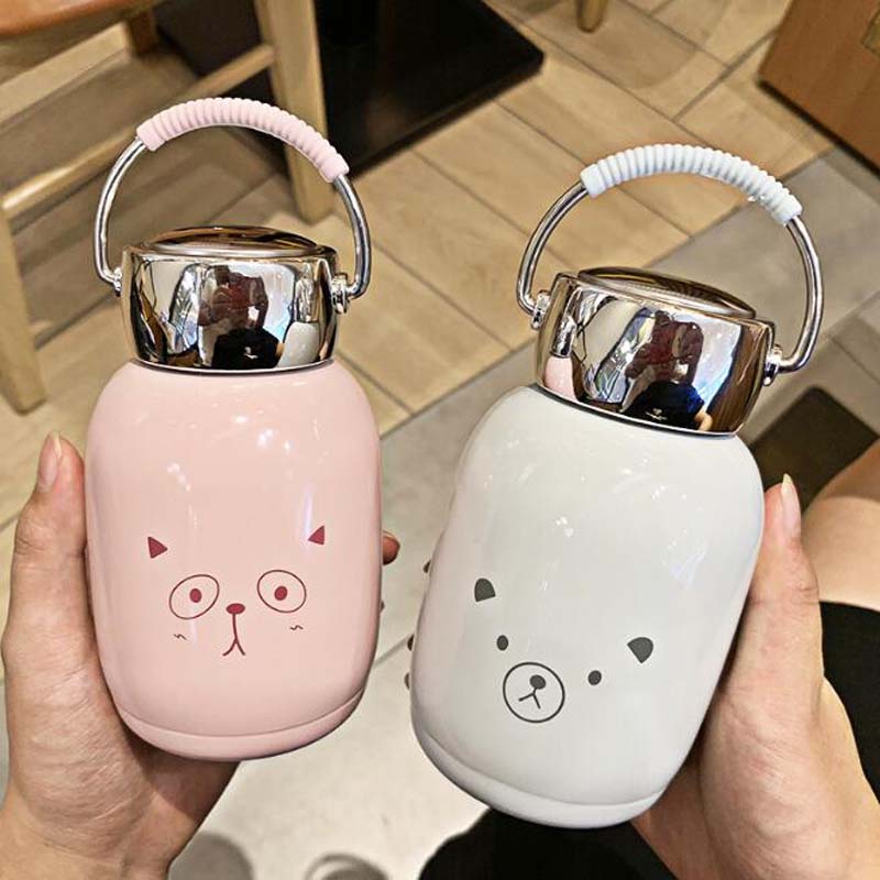 Taza térmica de 230ml para niño y niña, botella térmica para agua, taza térmica bonita de acero inoxidable, termo de estudiante, taza con asa