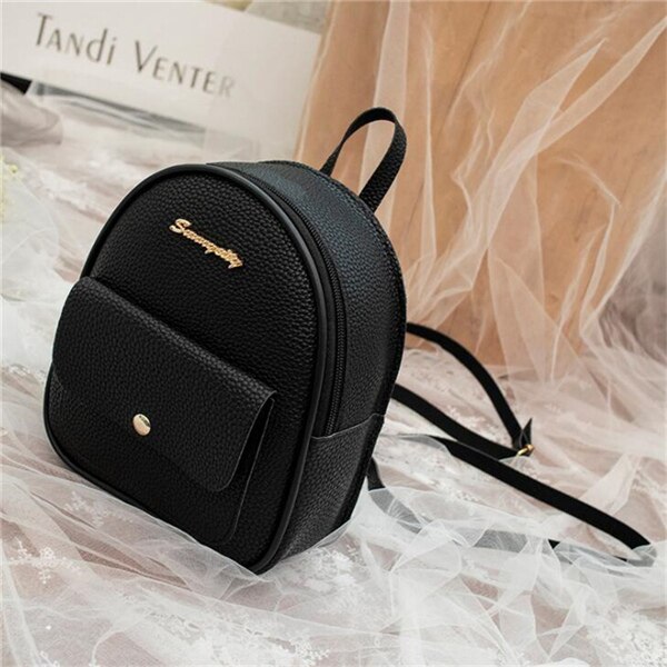 Mini Women Backpack Leather Shoulder Bag For Teenage Girl Multi-Function Small Bagpack Female Phone Pouch: Black