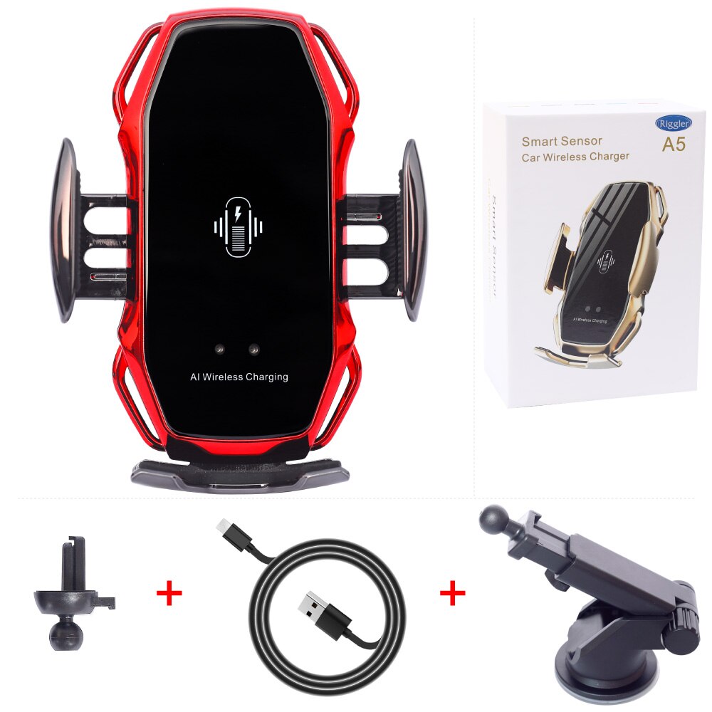 10W Car Wireless Phone Charger Automatic Clamp Charge Tough Glass Panel Holder foriphone 11pro 11 XS forHuawei Mate30pro P30pro: Red holder