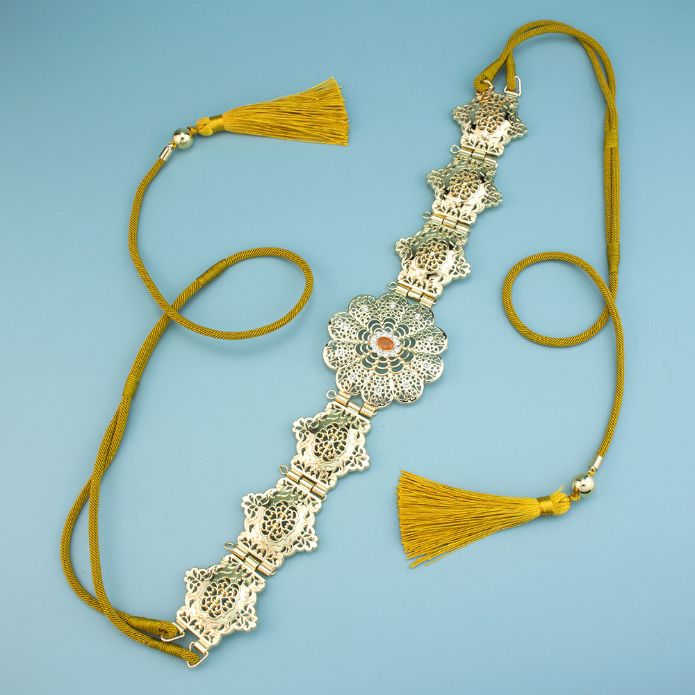 Sunspicems – ceinture Caftan marocain couleur or, glands à main, corde, chaîne de taille pour femmes, décoration de bijoux de mariage arabe: Zinc bleu plaqué