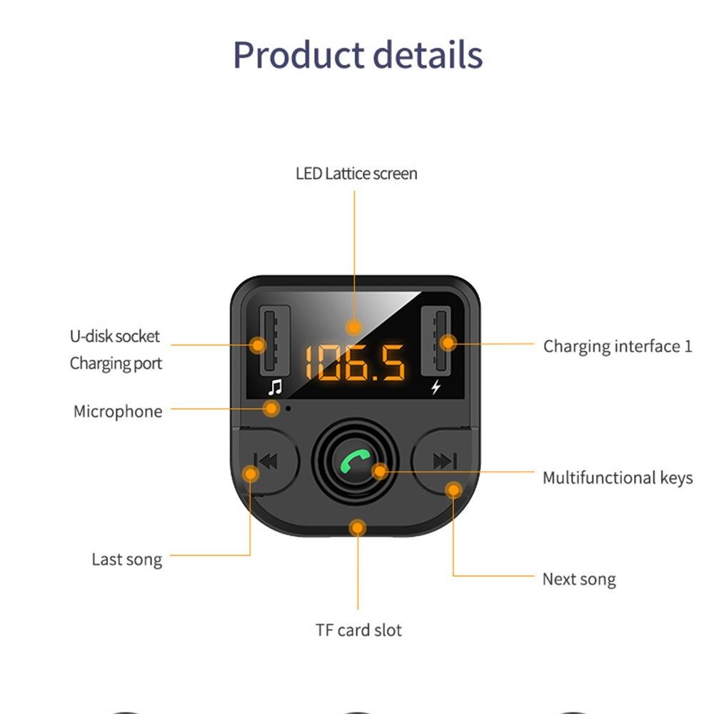 Smart Car FM Transmitter BT36B Bluetooth 5.0 Handsfree Stereo Music FM Transmitter Bluetooth Universal Dual USB FM Adapter