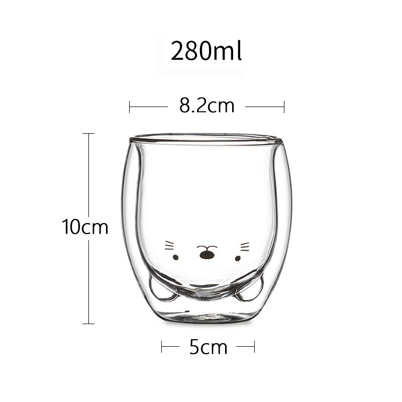 Taza de café de vidrio de doble pared, vasos de oso innovador, tazas de café de doble pared resistentes al calor, vaso de vidrio para leche de mañana: Little kitten