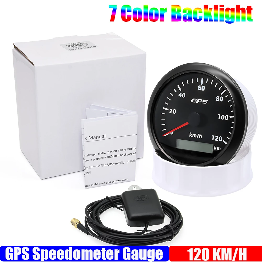 Velocímetro GPS de 85MM para Motor barco marino, retroiluminación de 7 colores, 30 ~ 200 KmH, medidor de velocidad para barco, coche y camión con antena GPS personalizada: Naranja