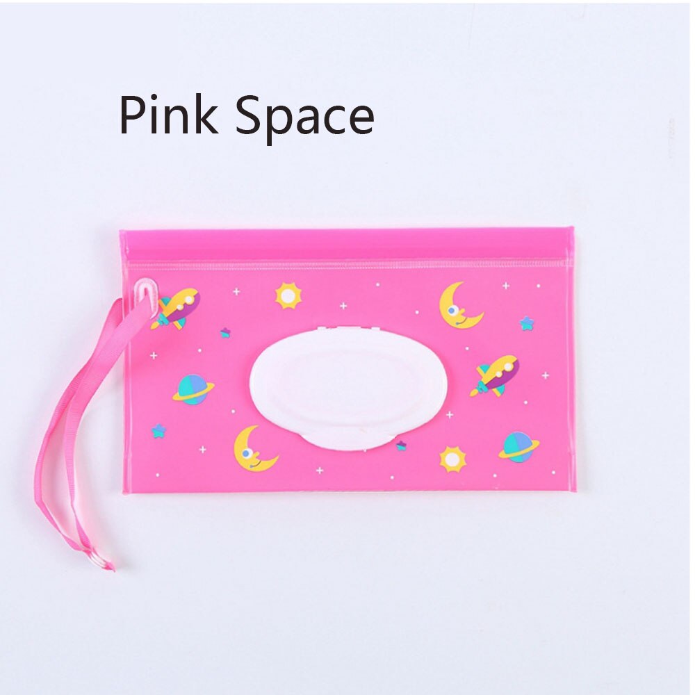 Lätt att bära snäpprem portabel baby våtservetter box våtservetter behållare miljövänlig clamshell kosmetiska rengöringsservetter fodral: Rosa utrymme