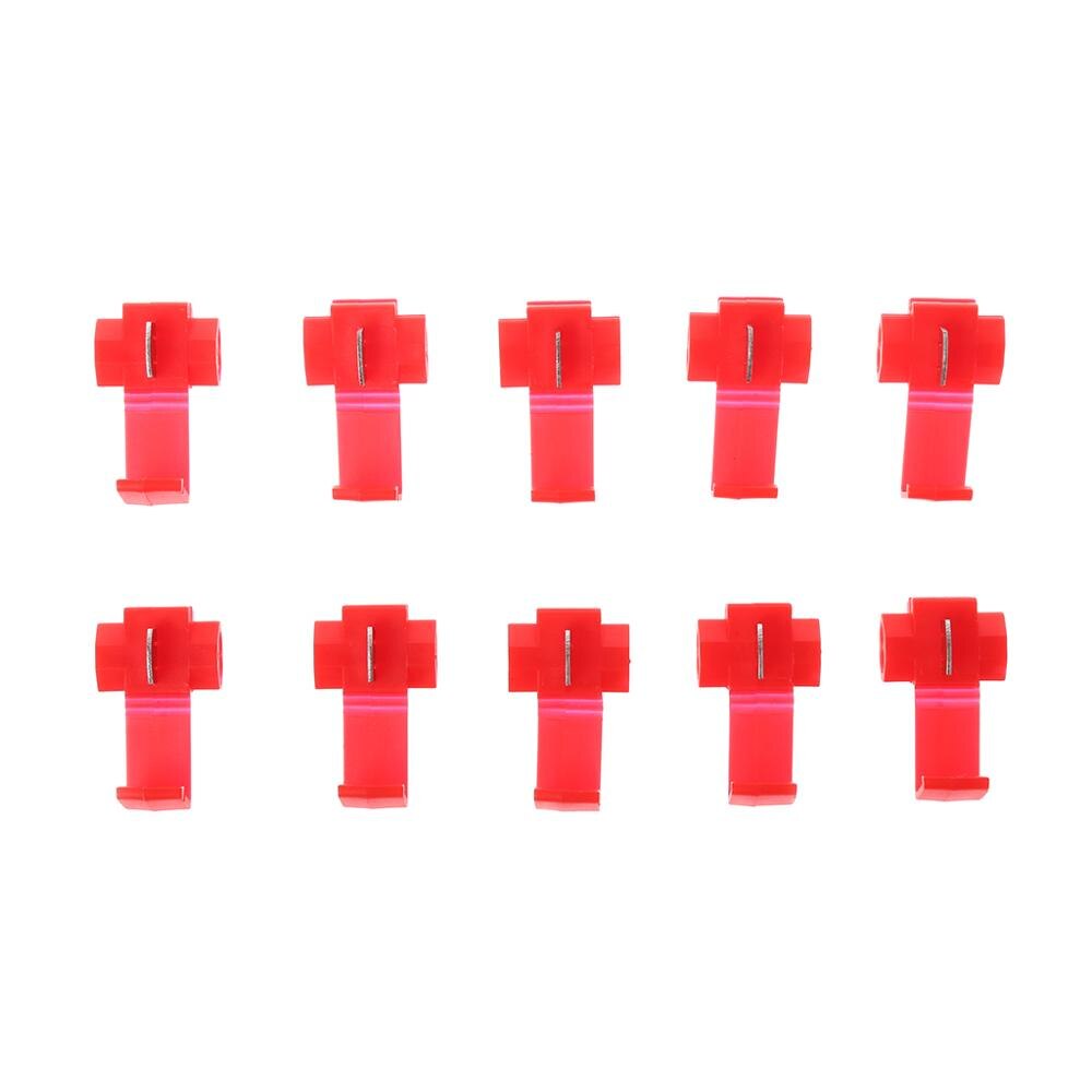 Herramienta de empalme rápido para coche, terminales de conectores de cables en forma de T de 2 pines, 10 Uds.: Rojo