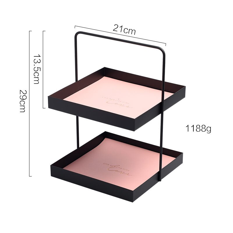 Bandeja de almacenamiento de doble capa de cuero, soporte de anillo de hierro forjado nórdico para el hogar, placa de exhibición de joyería, organizador de tocador: square pink