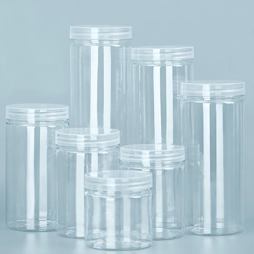 Bote sellado transparente con tapa, botella de embalaje vacía, tarro de plástico para alimentos, contenedor de almacenamiento de grado alimenticio, cubo Circular