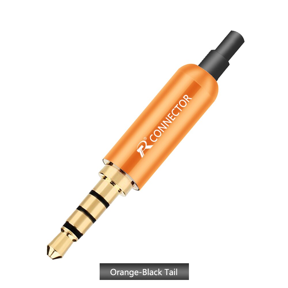 10pcs/lot Aluminum Tube 3.5mm 4 Poles Stereo Connector with Tails Gold Plated Male Plug Audio Jack 3.5mm R Connector: Orange-Black Tail