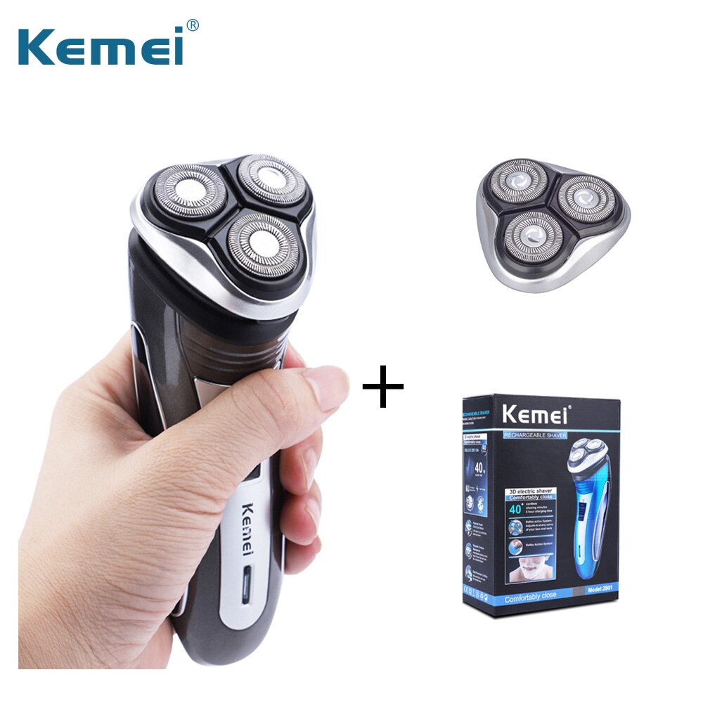 Kemei Electric Shaver Men Razor Rechargeable Beard Shaving Machine Trimmer Hair Cutter: Black With 2 Heads / EU Plug