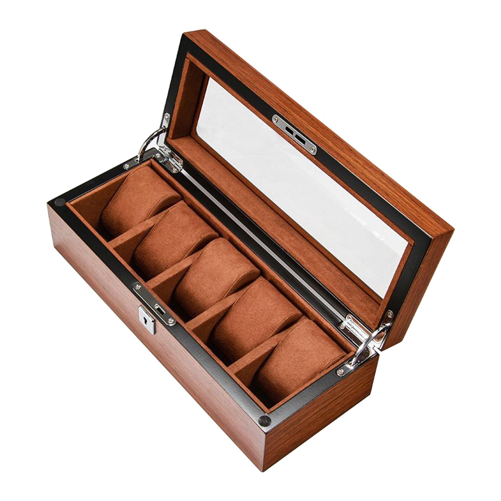 Multi Slot Wood Box Watch Display Case Glass Top Jewelry Storage Organizer