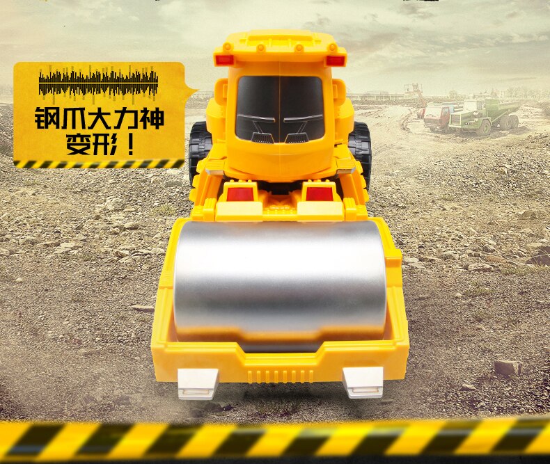 Remote control deformation engineering vehicle excavator bulldozing and road rolling robot charging dynamic light boys' toys