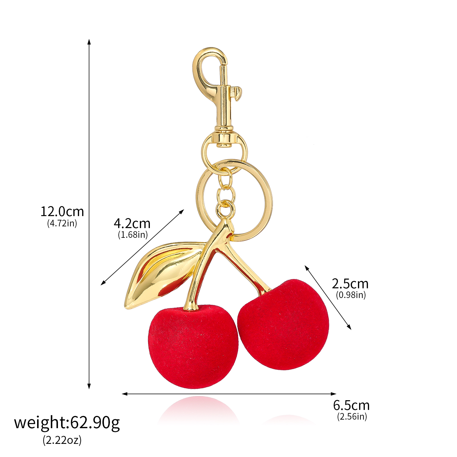 Delicious Red Cherry Keychain Summer Fruits Cherries Pendant Keyring For Women Men Jewelry Bag Key Accessories: Silver