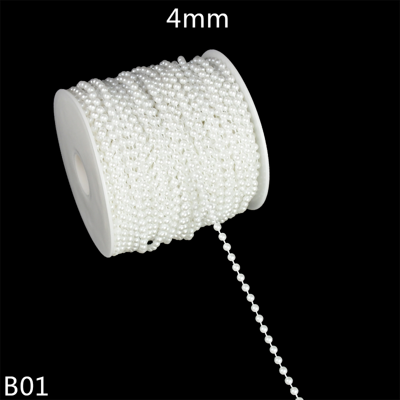 3m imiterede perle perler linje kæde trim 4mm-10mm perle gardin til bryllup brud buket indretning gør-det-selv smykker tøjtilbehør: B01-4mm