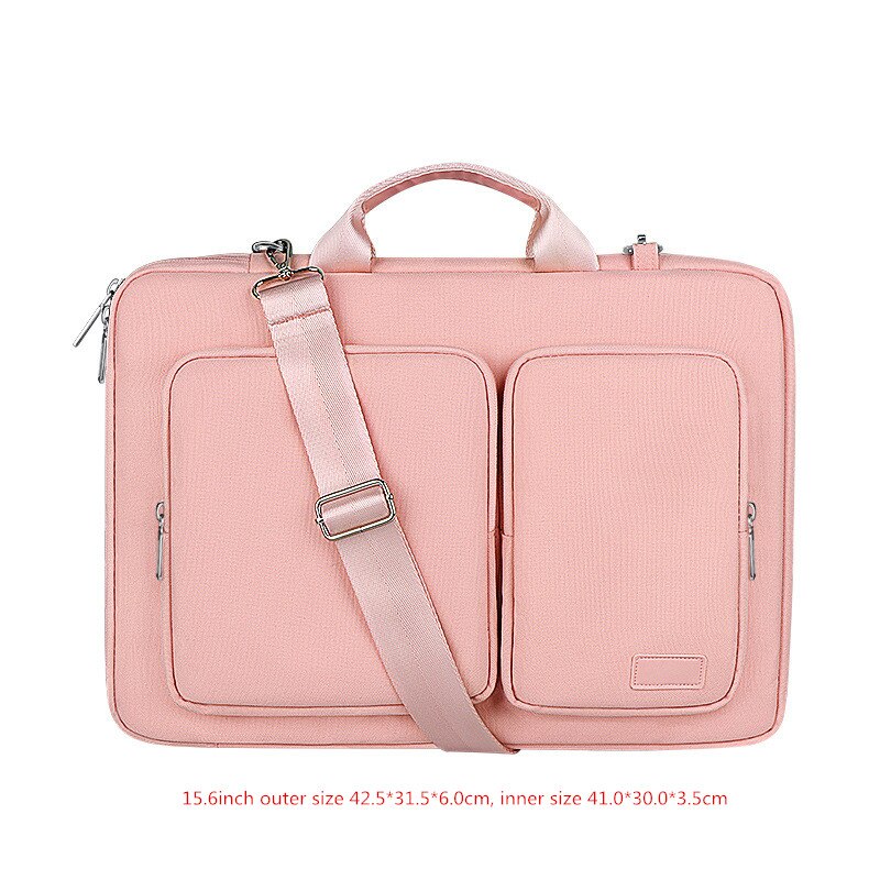 13.3/14.1/15.6inch Shoulder Laptop Briefcase Bag Men Women Shockproof Crossbody Travel Mouse Phone Electronic Document Pouch: B pink XL