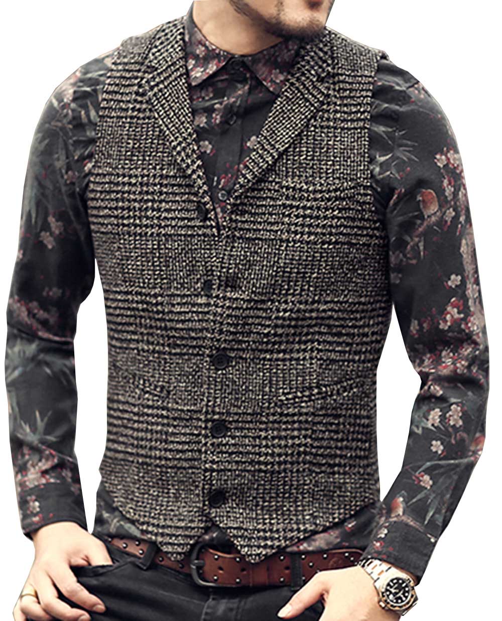 Herren Weste lässig Ärmellose lässig Fischgrät Stoff Elegante V-ausschnitt Tweed Weste für Hochzeit Trauzeugen Herren Weste Weste
