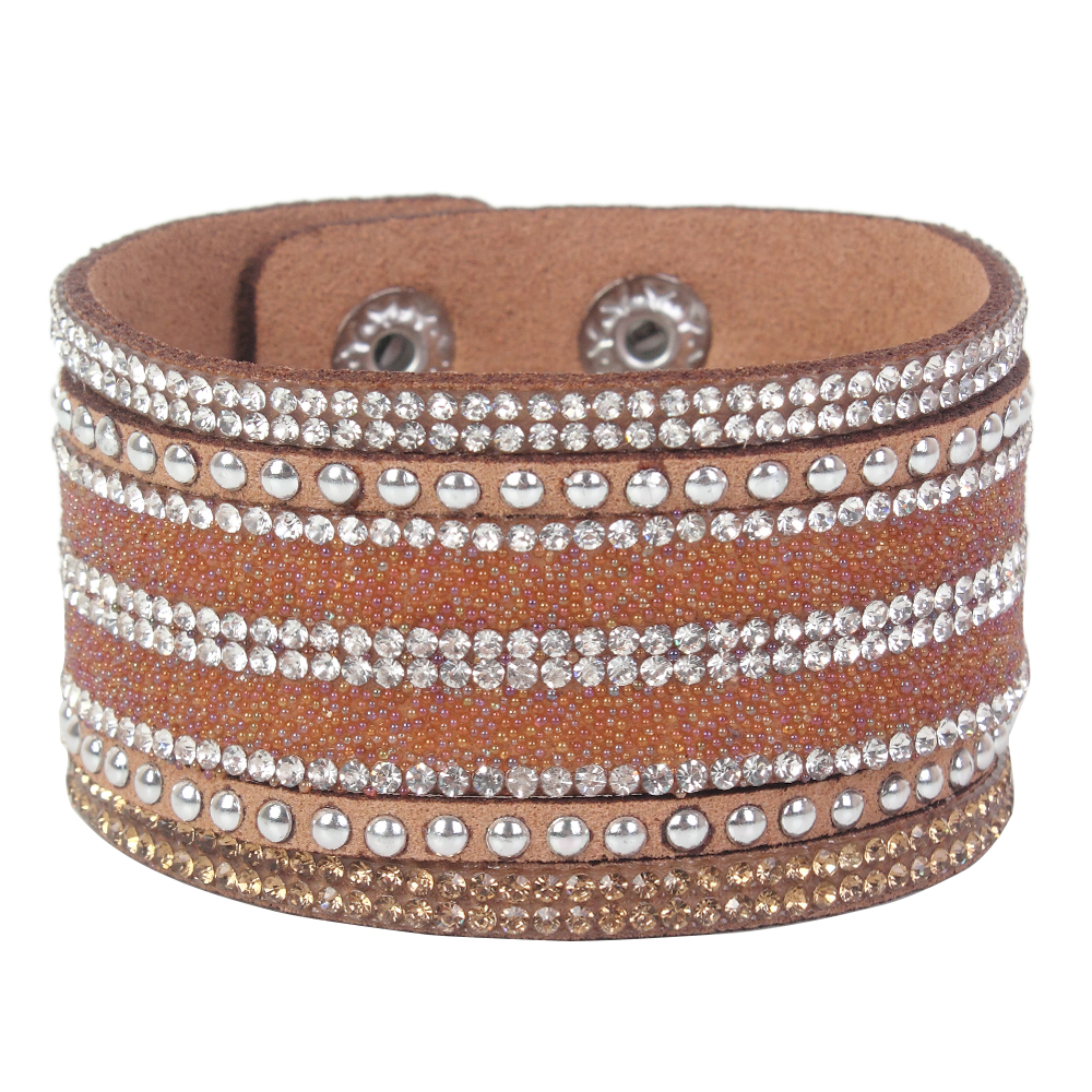 Multilayer Leather Rhinestones Wide Bracelets&Bangles Women Girls Men Chain Charms Wrap Bracelet Wristband Party Jewelry