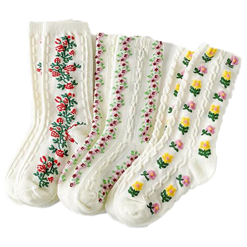 Vintage flower embroidery socks for girls clothes Summer toddler girls tube socks children leg warmers toddler girls clothing ac: 5 to 8 Years