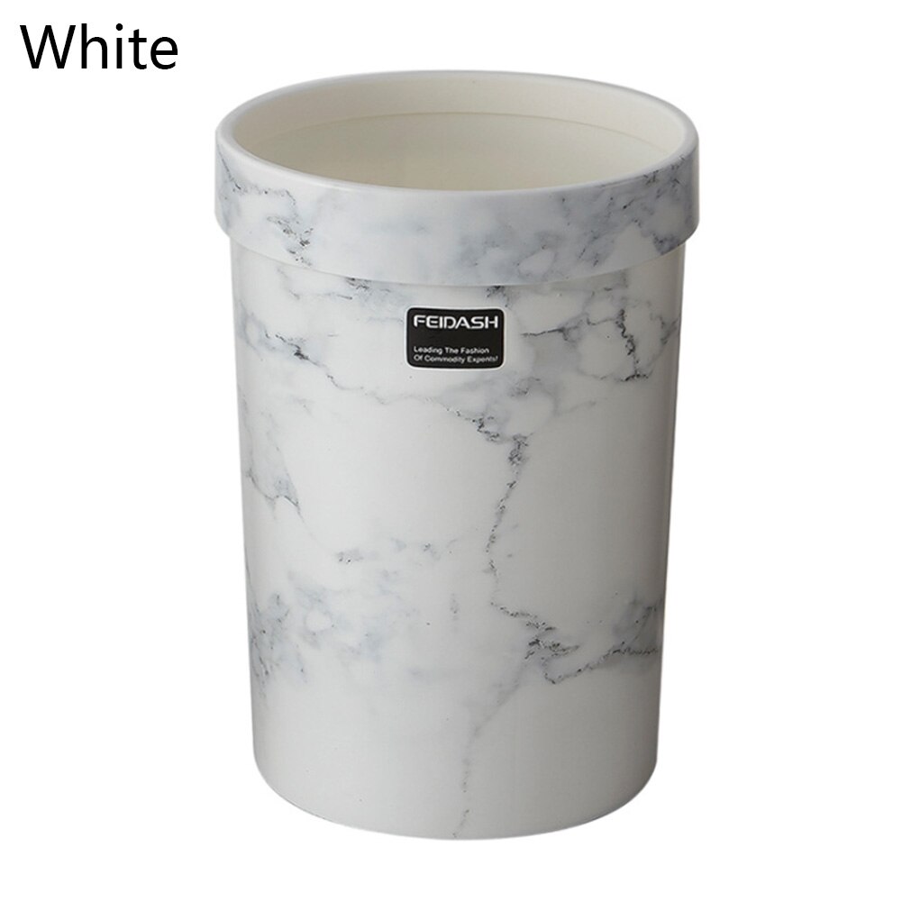 Poubelle à motif de marbre | Poubelle en plastique, bureau, salle de bains, cuisine, poubelle de salon, chambre à coucher, poubelle sans couvercle, Style européen: white / 8L