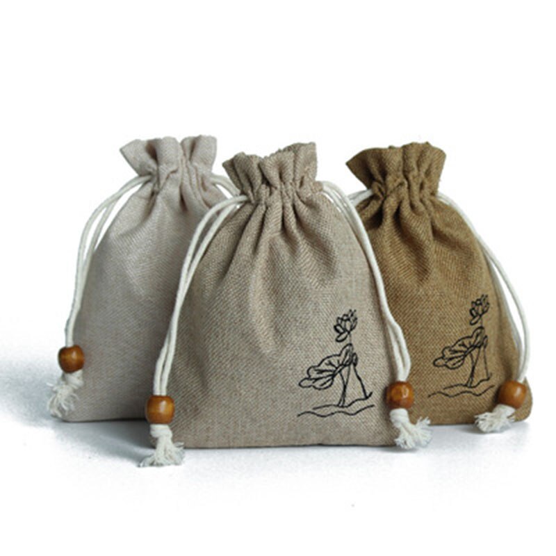 Sac de rangement en toile de Jute de Style chinois, sac , pochette à cordon, emballage de bijoux, bonbons, thé, divers sacs, organisateur de voyage
