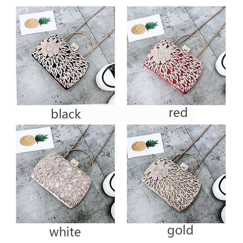 Red Rhinestone Evening bag Bridal Prom Clutch Purse Lady Diamond Wedding Handbags Gold Cross body Party Shoulder Bags FTB197
