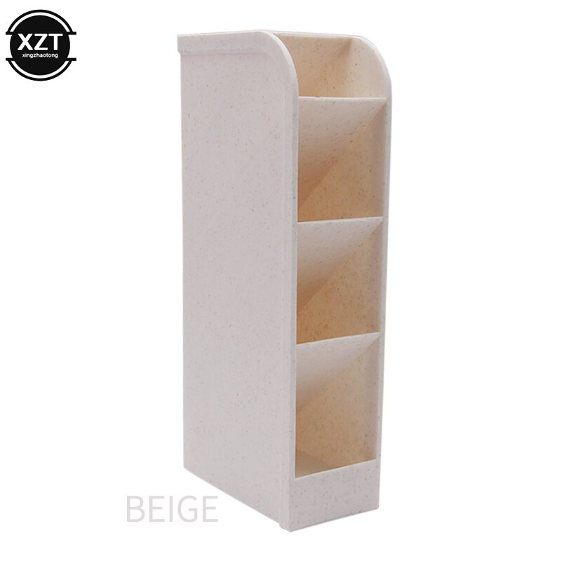 Portalápices de escritorio multifunción, caja de almacenamiento de 4 rejillas para proveedores de oficina y escuela, organizador de lápices de escritorio de paja de trigo: Beige