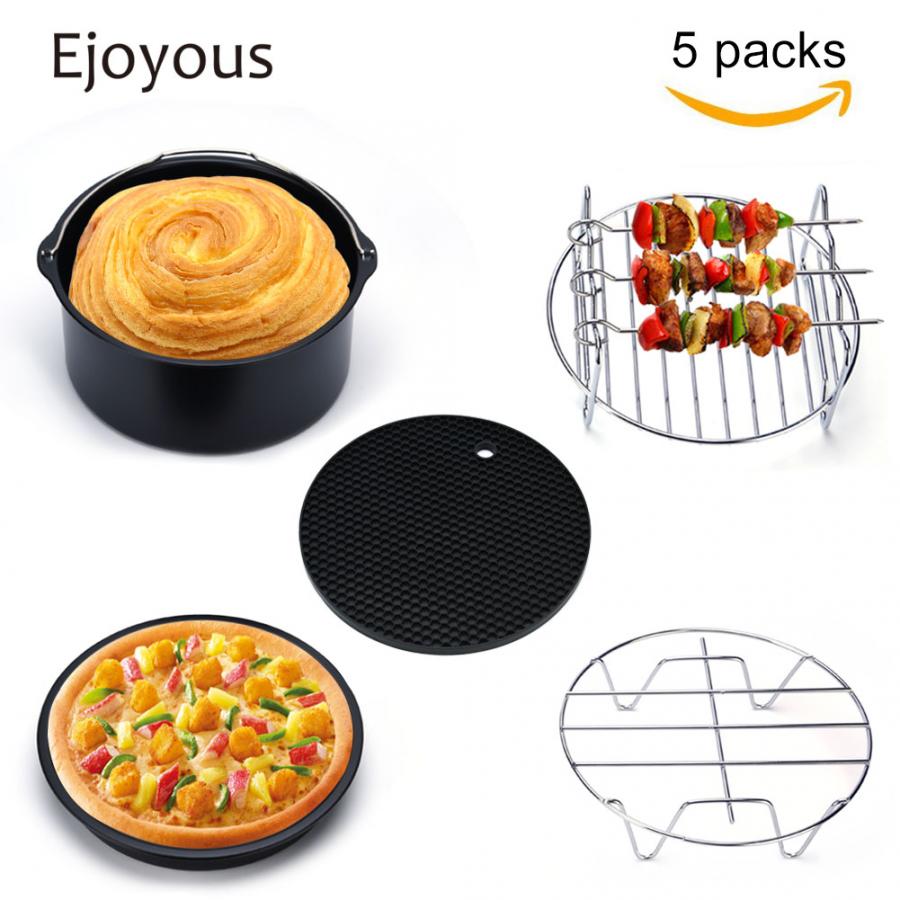 Air Friteuse 5 in 1 Multifunctional Air Fryer Accessories Set Kit Parts Metal Holder Skewer Rack Cake Barrel Freidora Aire
