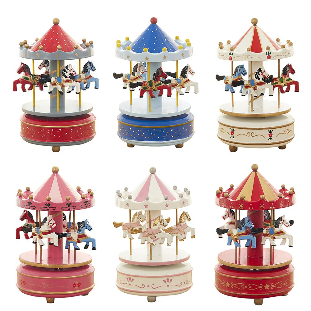 Merry-go-round Music Boxes Geometric Music Baby Room Decoration Unisex Wooden Christmas Horse Carousel Box Home Decor