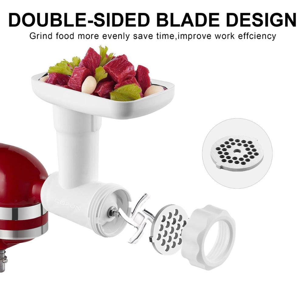 Accesorio de amoladora de alimentos para amasadoras con base de KitchenAid, incluye relleno de salchichas, placas de molienda, picadora de carne, acoplador