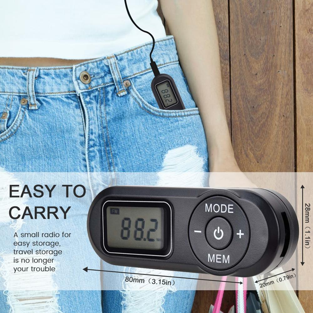 Digital Pocket FM Radio FM:64-108MHz Portable FM Radio Receiver with LCD Display Neck Lanyard 3.5mm Headphone