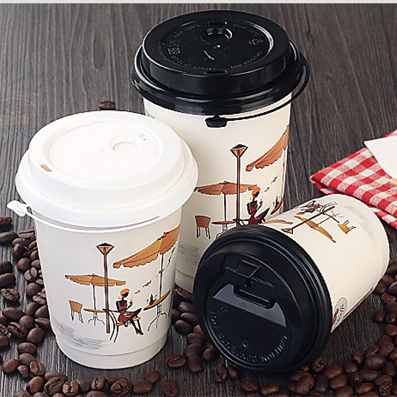 50pcs double layer paper disposable coffee cup birthday party favors 8oz 12oz 16oz paper cups with lid