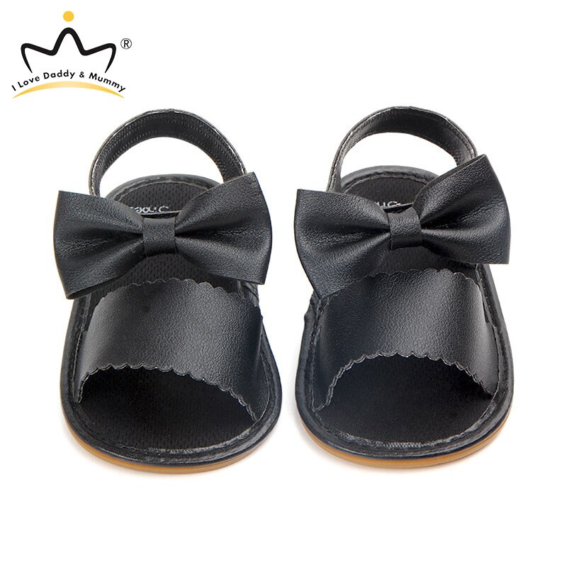 Zomer Zacht Leer Leuke Bows Baby Girl Sandalen Antislip Rubberen Zool Peuter Infant Outdoor Strand Sandalen Schoenen: bows 2 black / 13-18 Months
