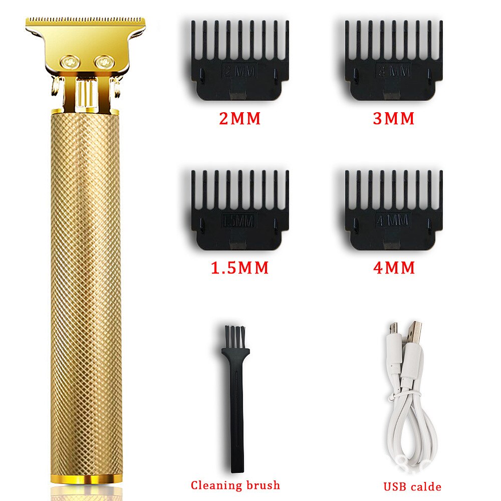 USB Rechargeable Ceramic Hair Trimmer Barber Hair Clipper Machine Hair Cutting Beard Trimmer 0.0mm Bald Haircut Men Styling Tool: Gold USB Charge