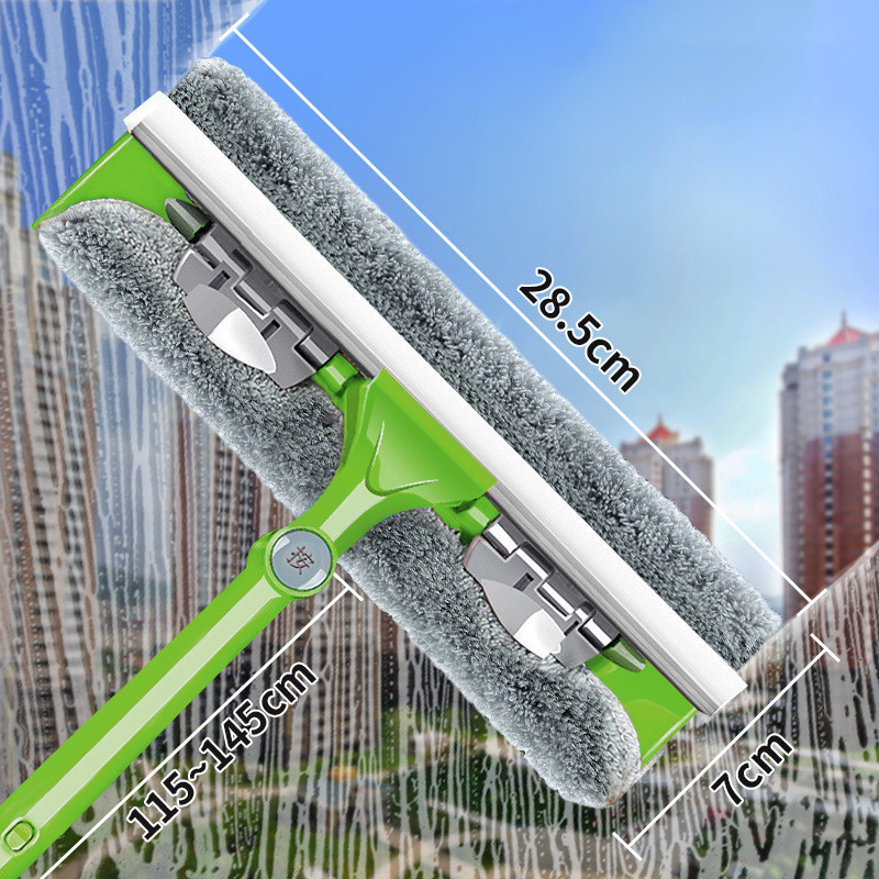 Glas Reinigung Werkzeug doppelseitige Teleskop Stange Fenster Reiniger Mopp Rakel Wischer Lange Griff Rotierenden Kopf Pinsel: Grün