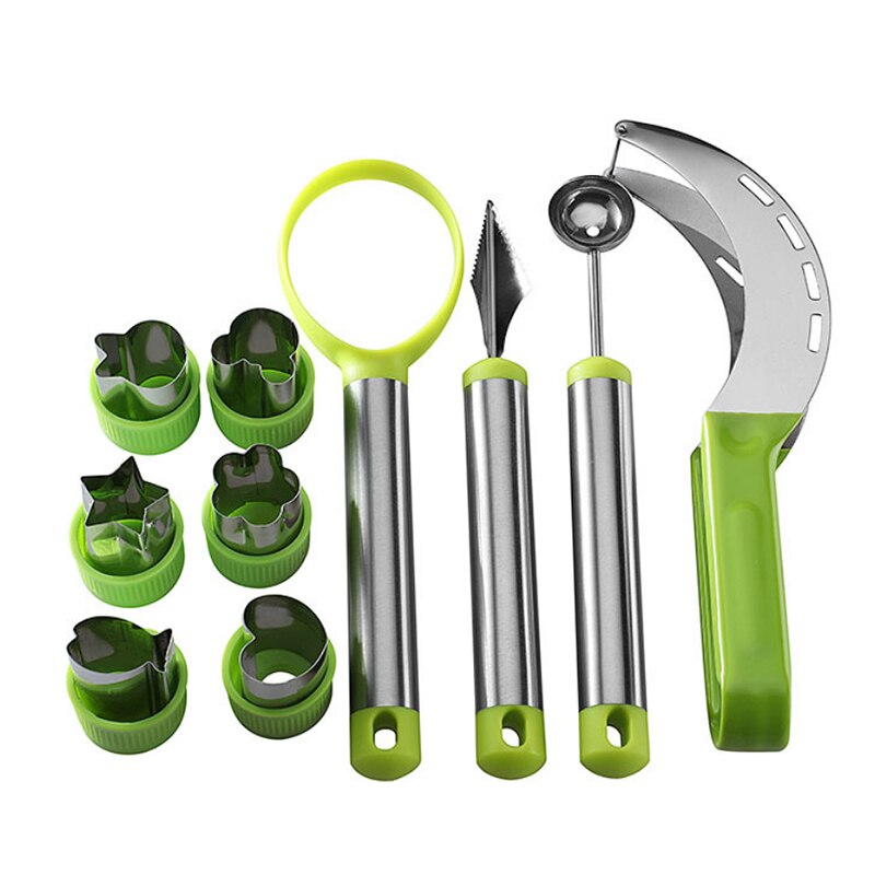 Stainless steel fruit ball digger set watermelon spoon platter tool cut flower artifact set carving knife watermelon cut: 10piece set