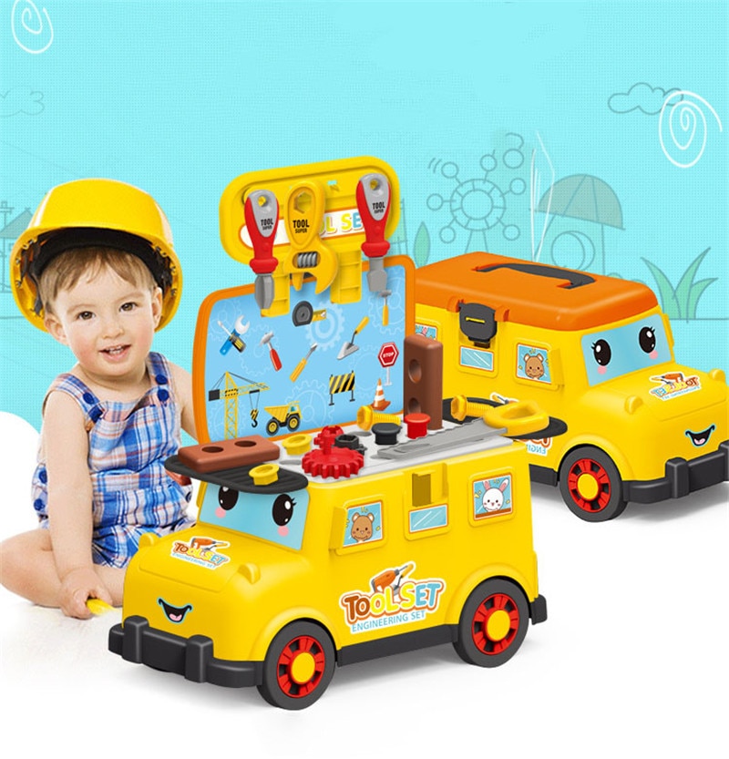 Simulation Repair Tools Toys for Boys Children Toolbox Bus Storage Wrench Saw Screwdriver Pretend Play Education Toys For Kids