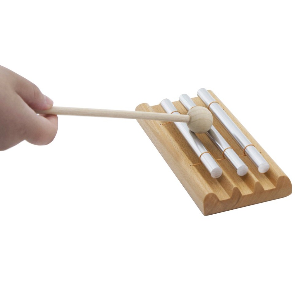 Percusión de madera de tres rayas con 3 instrumentos musicales de tóner con martillo de percusión de madera 1 ud.