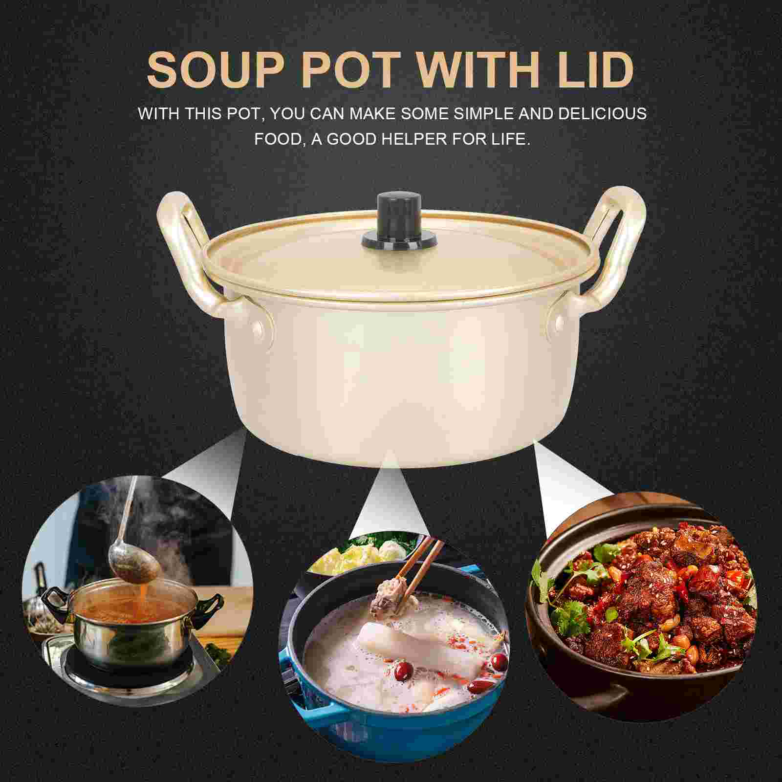 Aluminum Instant Noodles Pot Double Handle Porridge Pot Soup Pot with Lid