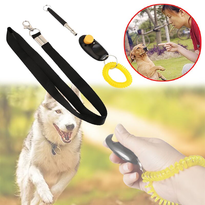 Ultrasound Dog Training Whistle Kit Met Touw & Clicker Zwart + Geel 48cm