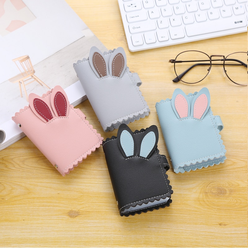 PU leather men and women business card holder rabbit ear business card holder ID bag bank card holder cartoon card holder