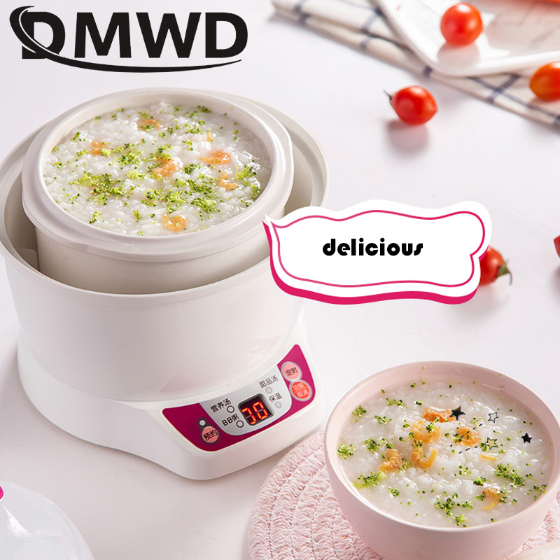 Dmwd Elektrische Keramiek Slowcooker 0.7L Water Kookpan Mini Babyvoeding Pap Ontbijt Koken Birdsnest Soep Boiler Steamer