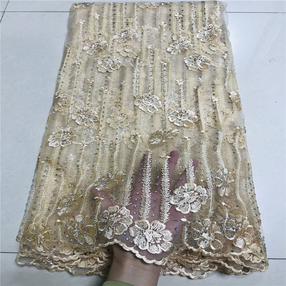 African style The latest Onion color net lace fabric with stones for party wedding cloth 5 yards