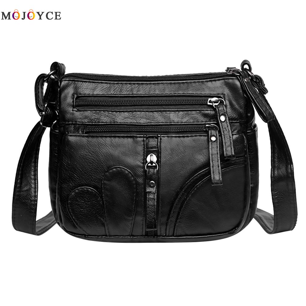 Multi-pocket kvinner skulder messenger veske pu lær myk crossbody-veske: Svart