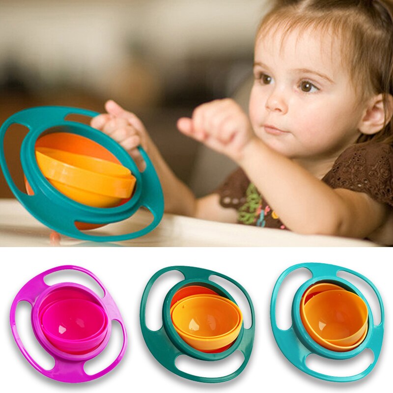 Bol anti-renversement pour bébé, modèle universel en forme gyroscope, pratique et spécialement pour enfant, se balance et tourne à 360°, matière alimentaire, vaisselle pour tout-petits
