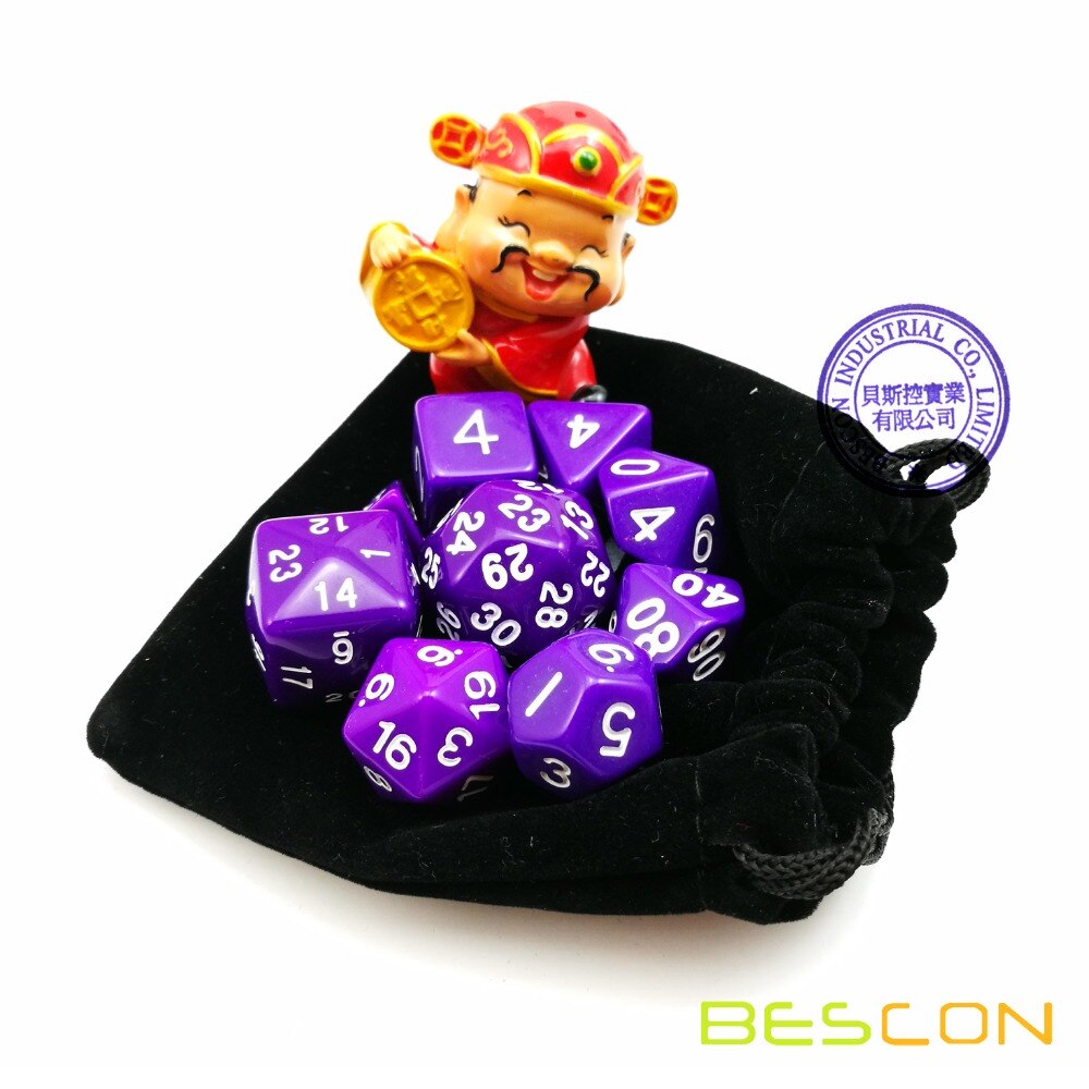 Bescon Pack Van 9 Pcs Polyhedrale Dobbelstenen (9 Sterven In Set)- Rol Playing Game Dice (Rpg Dobbelstenen) D4-D30 Opaque Paars