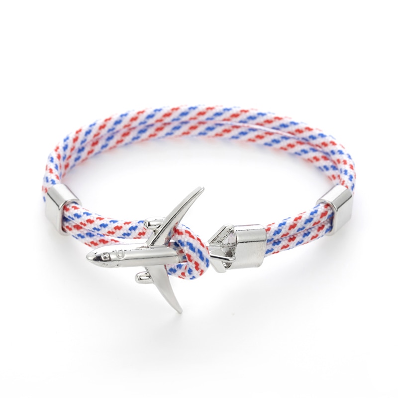 20 farben Silber Anker Armbänder Männer Frauen Charme Seil Kette Paar Armband Metall Flugzeug Leder Haken Homme Schmuck