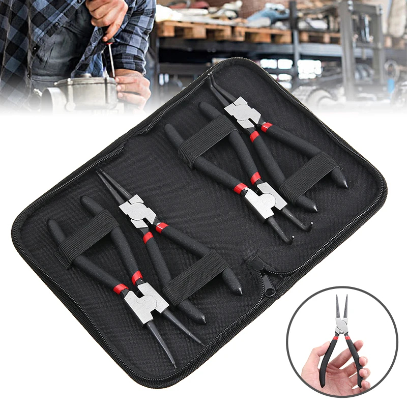 4 Stuks Borgringtang Set 7 ''Lange Neus Tang Staight Gebogen Tang Binnenste Buitenste Staight Gebogen Tang vasthouden Snap Ring Remover Tool